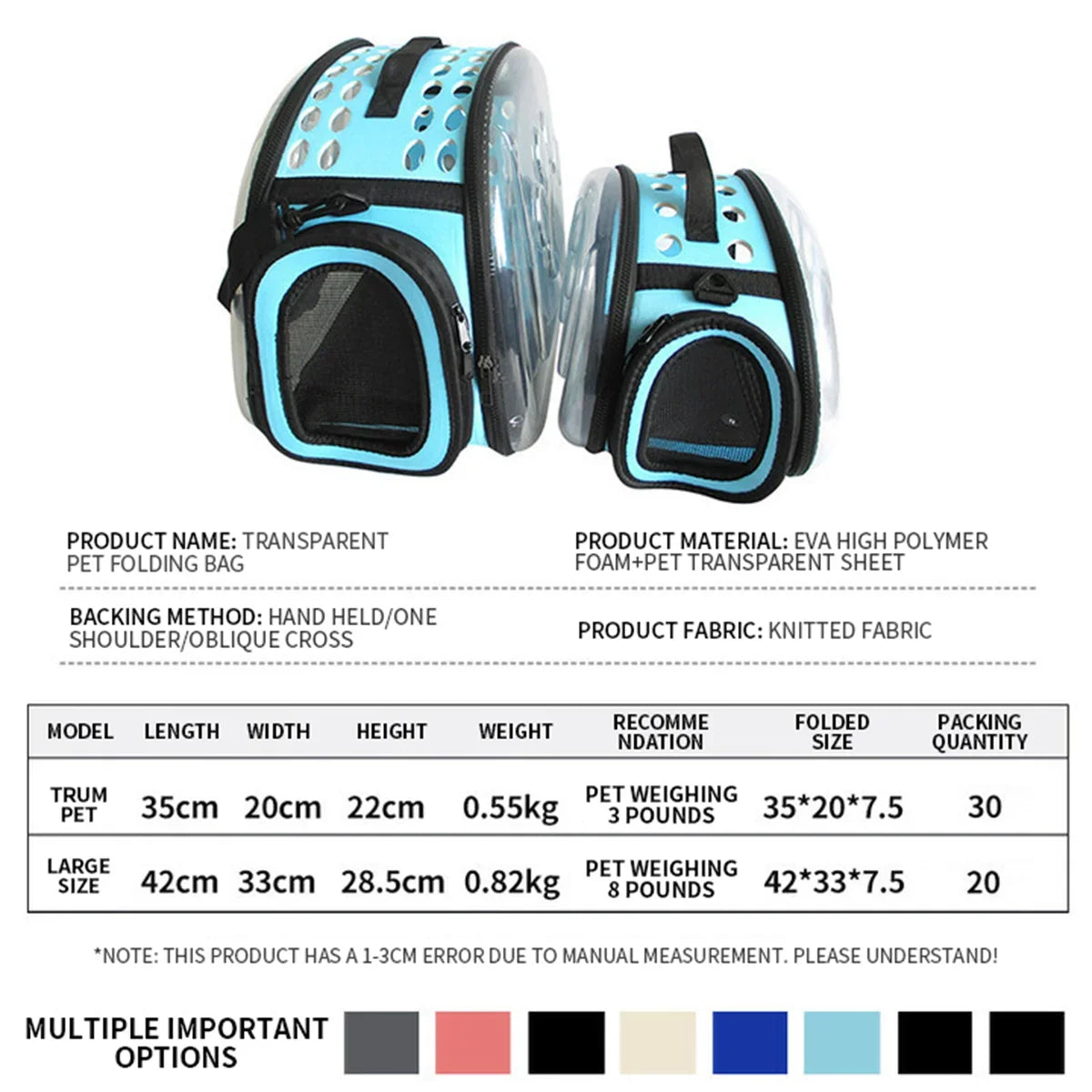 ClearPaws Carrier: Foldable Transparent Pet Shoulder Bag for Travel