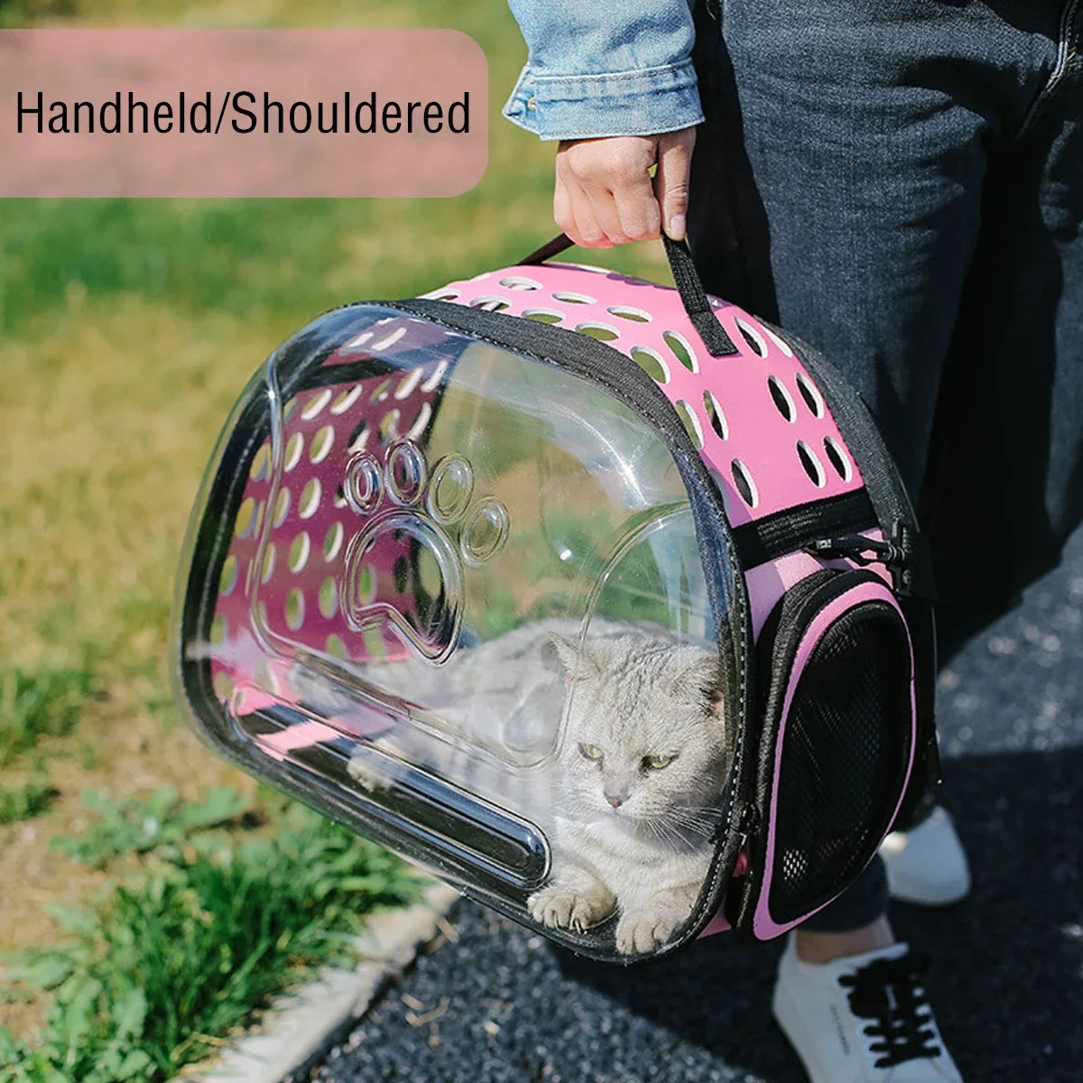 ClearPaws Carrier: Foldable Transparent Pet Shoulder Bag for Travel