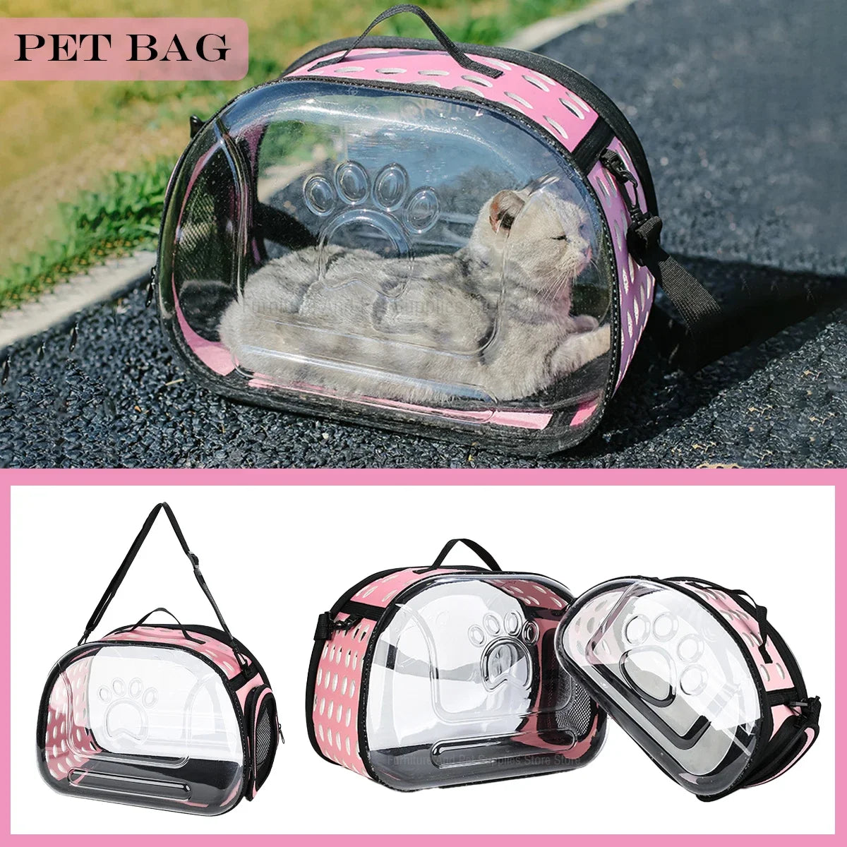 ClearPaws Carrier: Foldable Transparent Pet Shoulder Bag for Travel