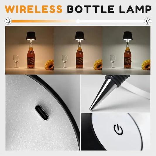 VinoGlow Touch Lamp: Wireless Wine Bottle LED Table Light (USB Rechargeable)