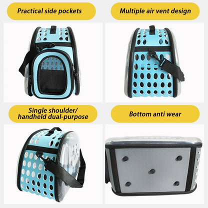 ClearPaws Carrier: Foldable Transparent Pet Shoulder Bag for Travel